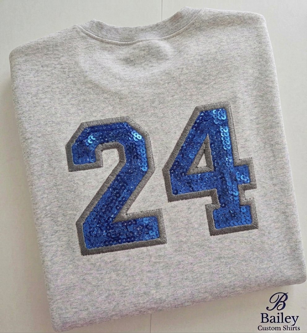 Custom Embroidered Arched Varsity Script Sequin Sweatshirt - Image 3