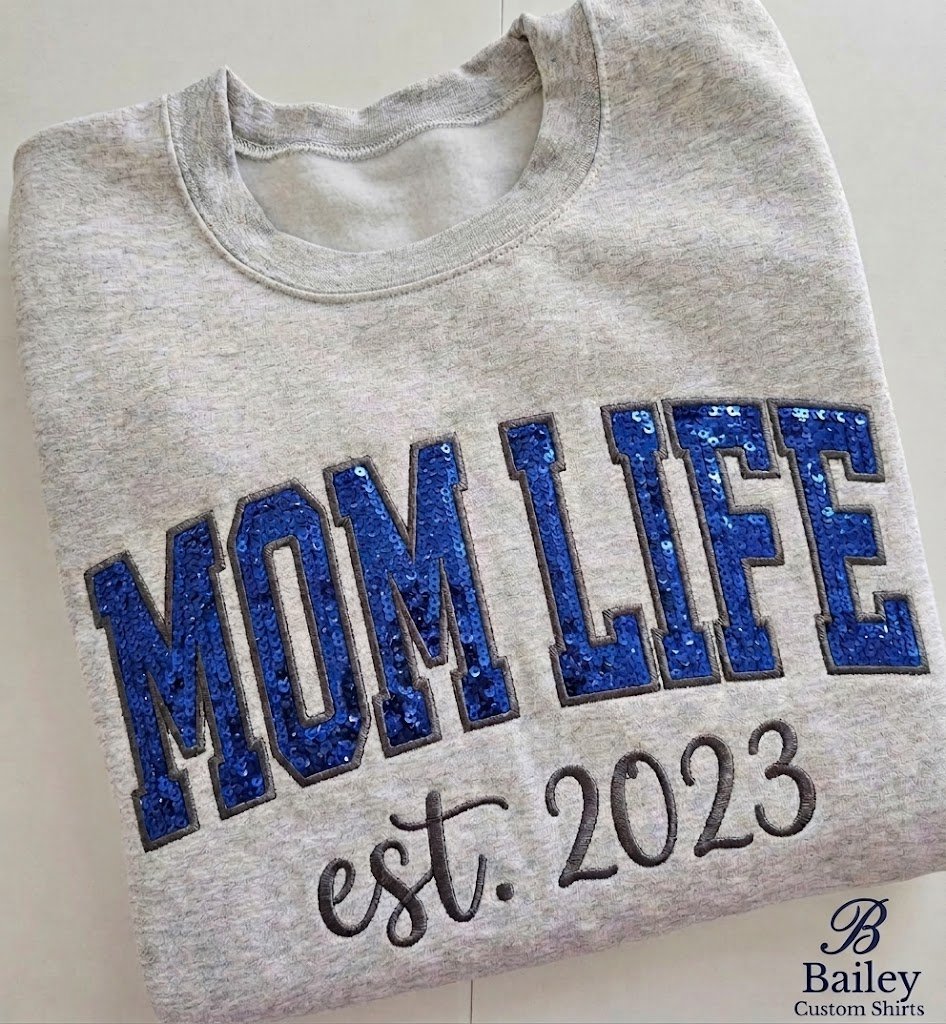 Custom Embroidered Arched Varsity Script Sequin Sweatshirt